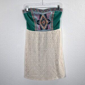 Flying Tomato‎ Strapless Dress Size Medium Embroidered Top Lace Bottom GUC